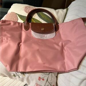 Pink Tote Bag with Brown Accents